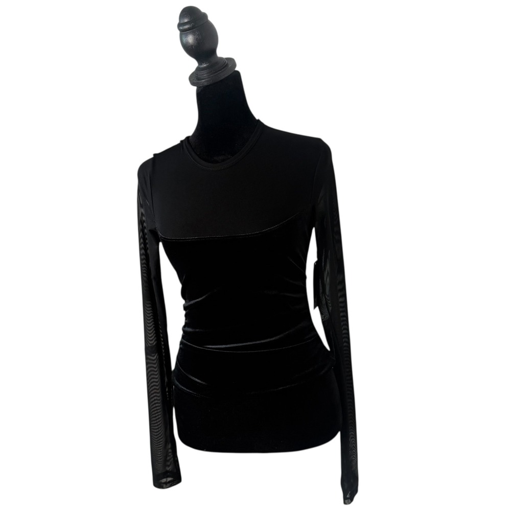 Wild Fable Black Velvet Mesh Long Sleeve Top Size XXS Velour‎ Whimsigoth NEW